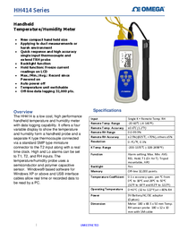 Thumbnail of document Data Sheet - HH414 Handheld Temperature/Humidity Meter w/USB 32K pt. Data Logger
